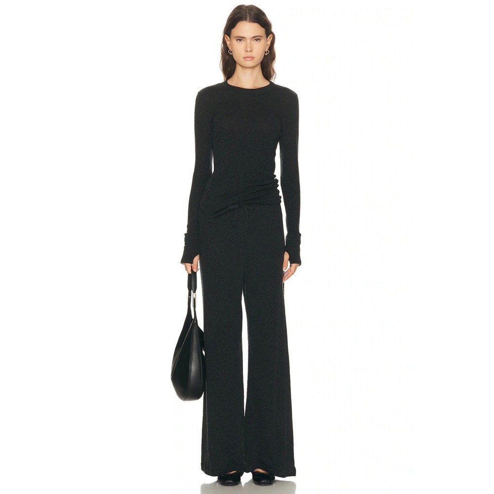 ENZA COSTA Cashmere Jersey Drawcord Pants Small Charcoal Gray Lounge Wide Leg